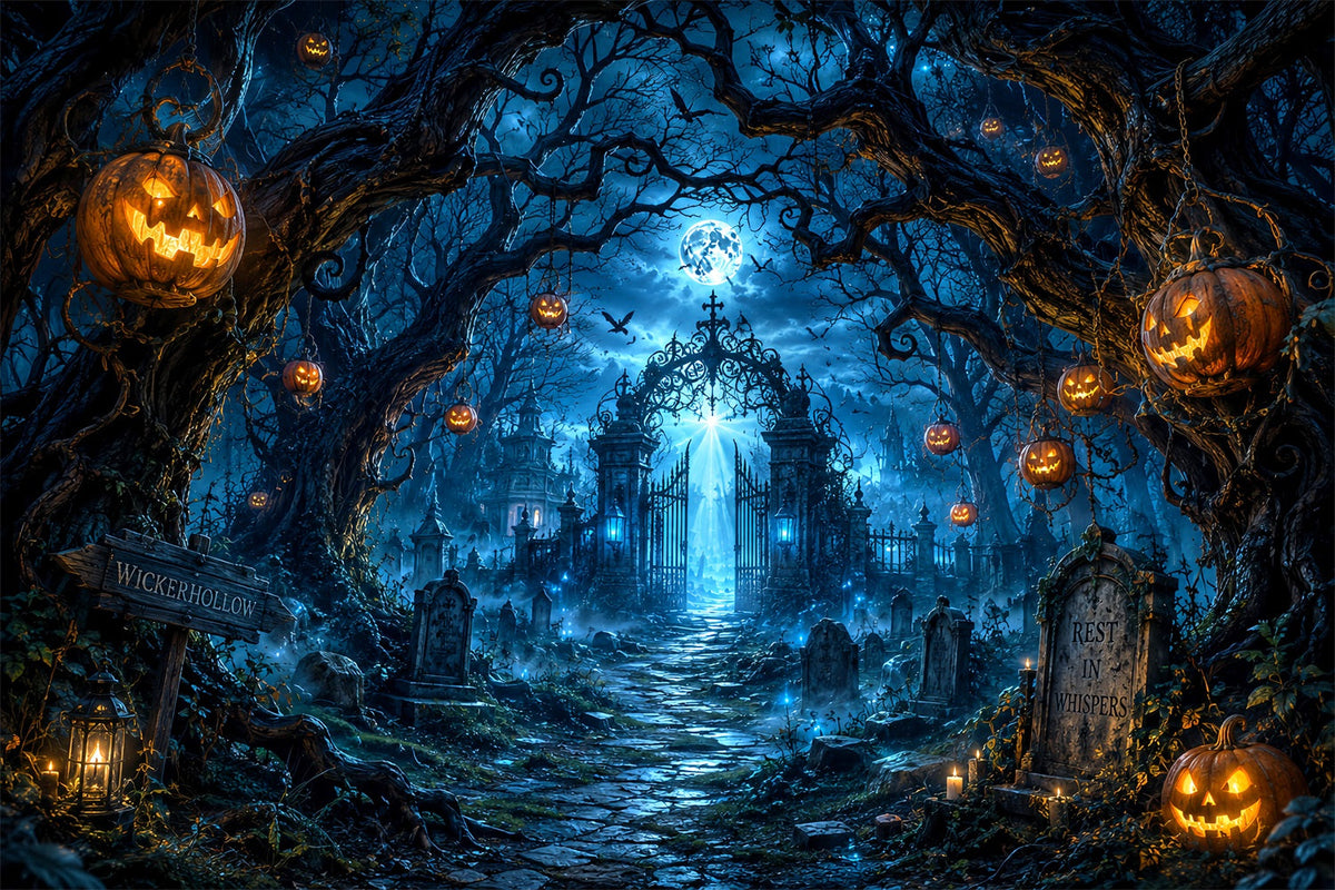 Décor De Cimetière Personnalisé Pour Halloween Citrouilles Au Clair De LunePorte De Cimetière Décor LXX67-71
