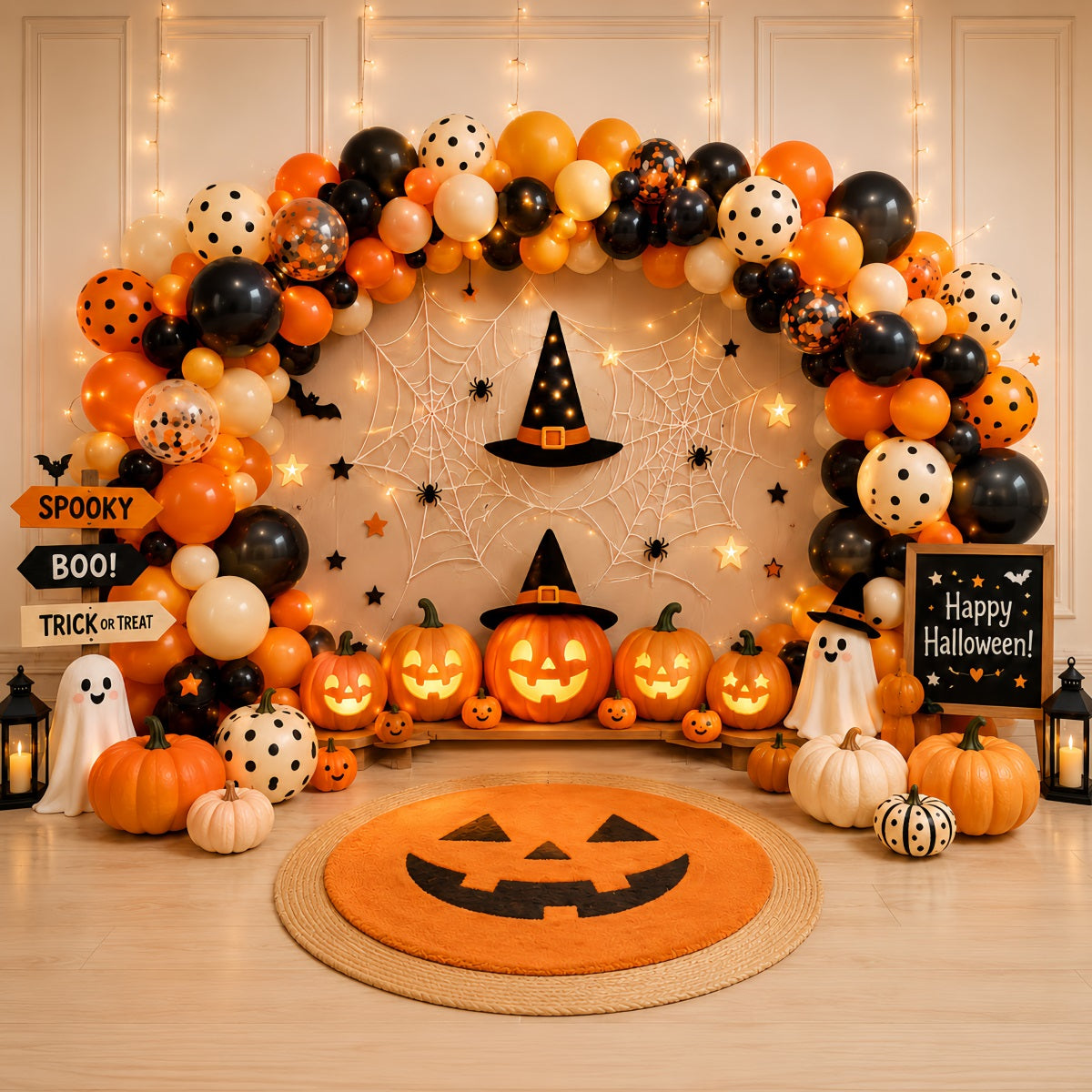 Décor De Fond Pour Photomaton D'Halloween Avec Ballons Et Citrouilles Décoration De Fête LXX67-77