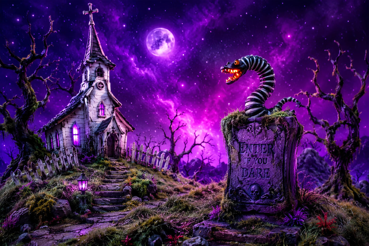 Décor D'Halloween Effrayant Église Violette Serpent Pierre Tombale Décors D'Halloween Effrayants LXX67-81