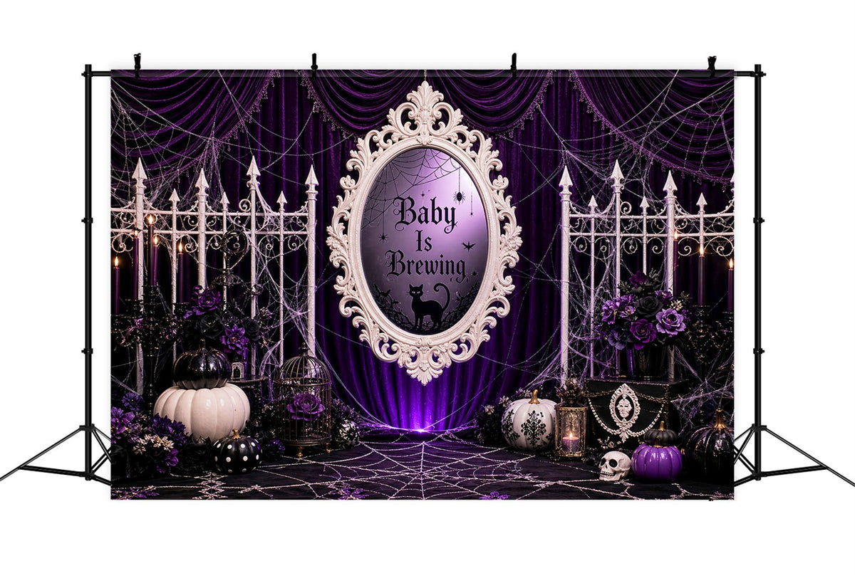 Décor De Photographie Halloween Pour Baby Shower Rideau Violet Sorcière Et Citrouille LXX67-92