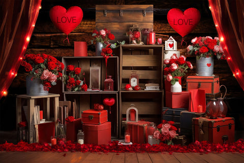 St Valentin Rose Rouge Décorative Coeur Toile de fond M1-02