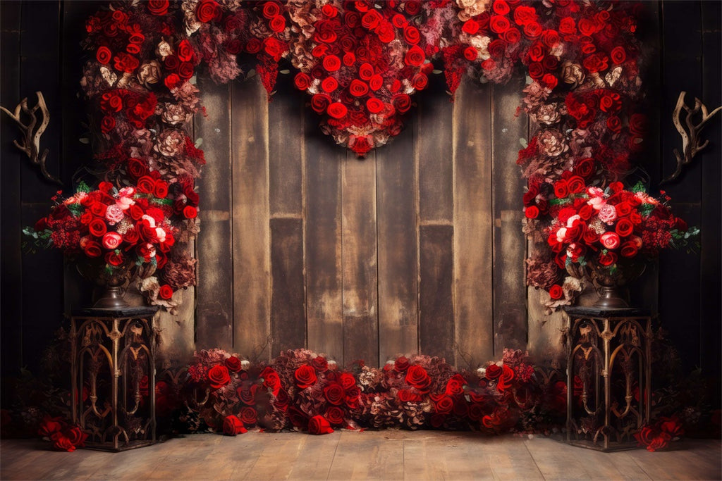 St Valentin Rose Rouge Mur d'Amour Toile de fond M1-03