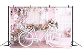 Mur Rose Rempli de Fleurs Bicycle Blanc Toile de fond M1-08