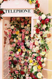 Cabine Téléphonique Romantique Rose Remplie de Fleurs Toile de fond M1-13