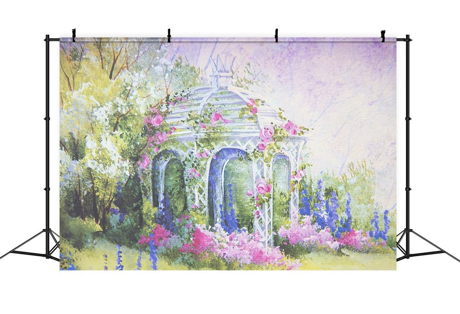 Printemps Peinture Huile Fantaisie Enveloppant Pavillon Fleuri Toile de fond M1-19