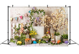Couronne Florale Elégante de Pâques Porte en bois Toile de fond M1-23