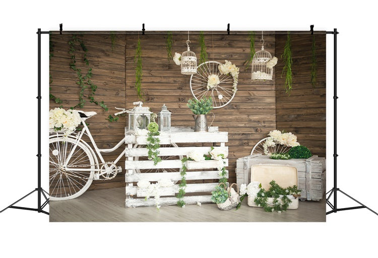 Accents de Verdure Printemps Bicycle Blanc Toile de fond M1-39