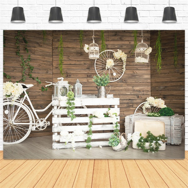 Accents de Verdure Printemps Bicycle Blanc Toile de fond M1-39