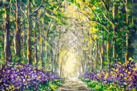 Peinture à l'huile de printemps Bois Fleurs Sentier Toile de fond M1-70