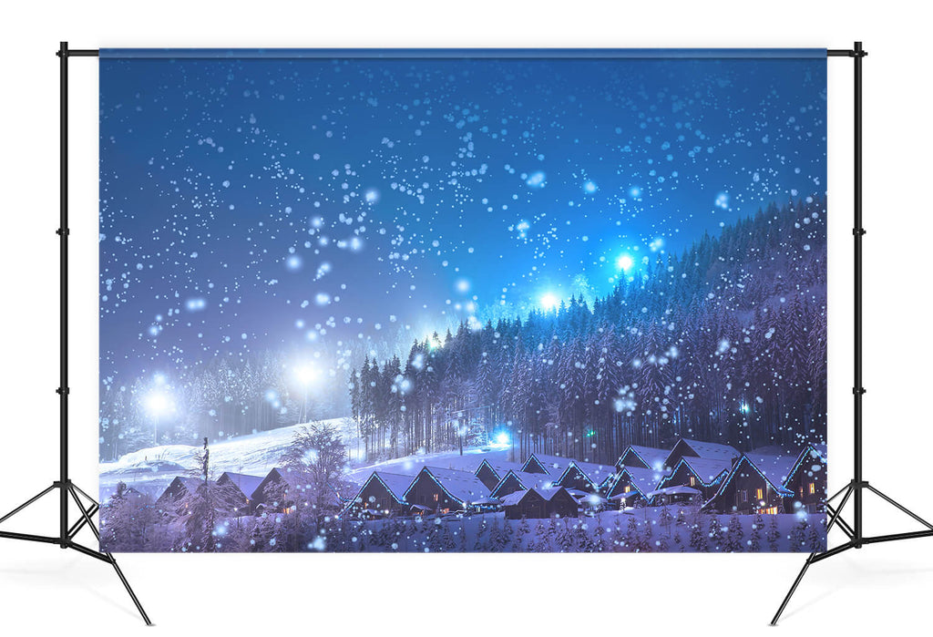 Hiver Village de neige Forêt Vue de nuit Toile de fond M10-14