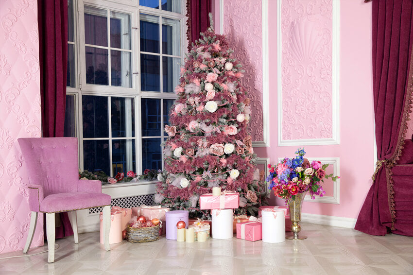 Arbre de Noël Rose Chambre Cadeaux Toile de fond M10-45