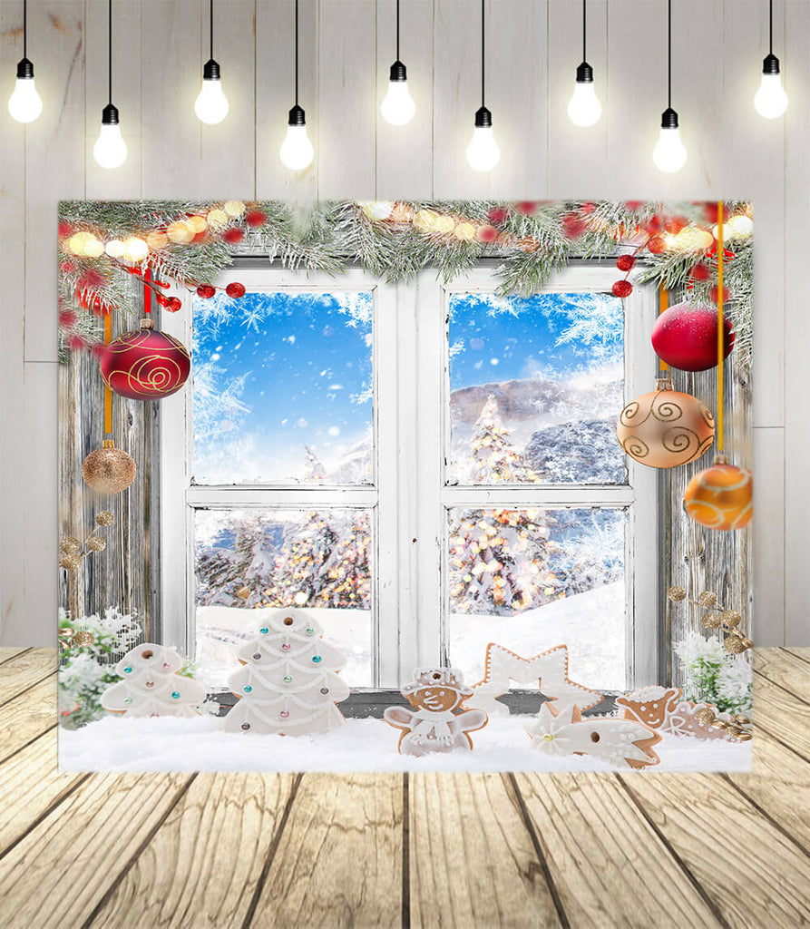 Décor de Noël Fenêtre Neige Toile de fond M10-50