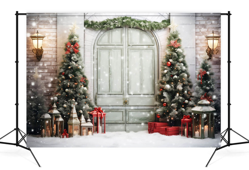 Toile de fond de Porte Blanche et Sapin de Noël BRP7-226