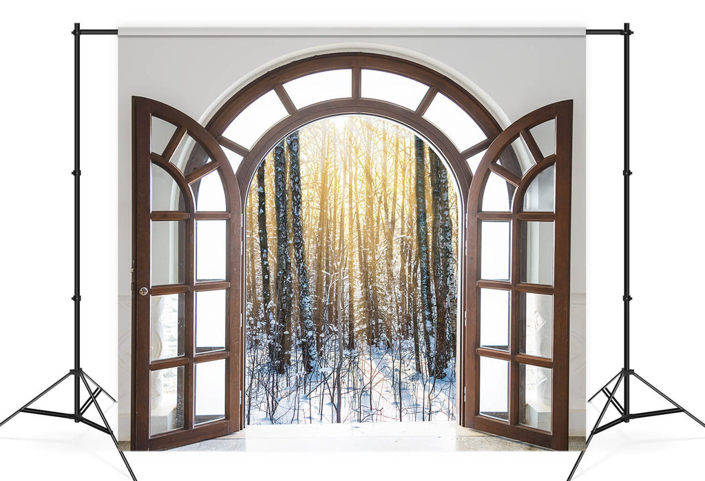 Fenêtre d'hiver extérieure Scénario de forêt Toile de fond M11-27