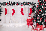 Arbre de Noël Cheminée Chaussettes Boîte Cadeau Toile de fond M11-72