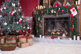 Cheminée de Noël Chaussettes Rouge Cadeau Tapis d'Hiver Toile de fond M11-74