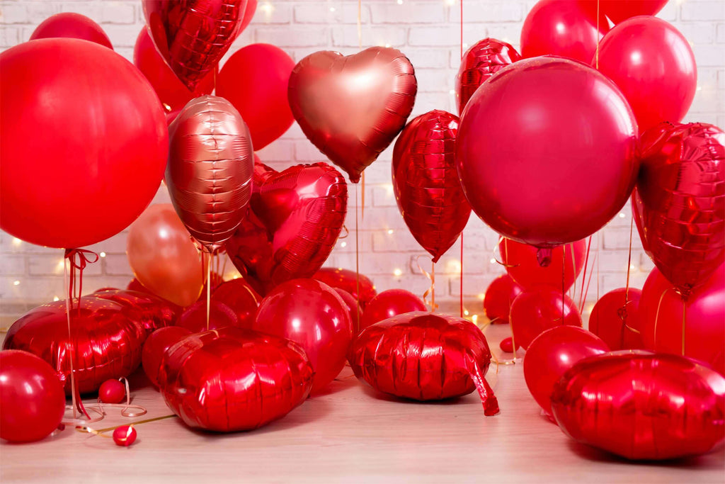 Saint Valentin Ballon Coeur Rouge Bande Lumineuse Mur Blanc Toile de fond M12-12