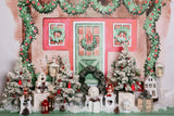 Noël Gribouillis peint à la main Porte Fenêtre Sapin Couronne Cadeaux Toile de fond M12-21