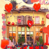 Jaune Chaud Scène de Rue Commerciale Décoration Coeur St Valentin Toile de fond M12-25