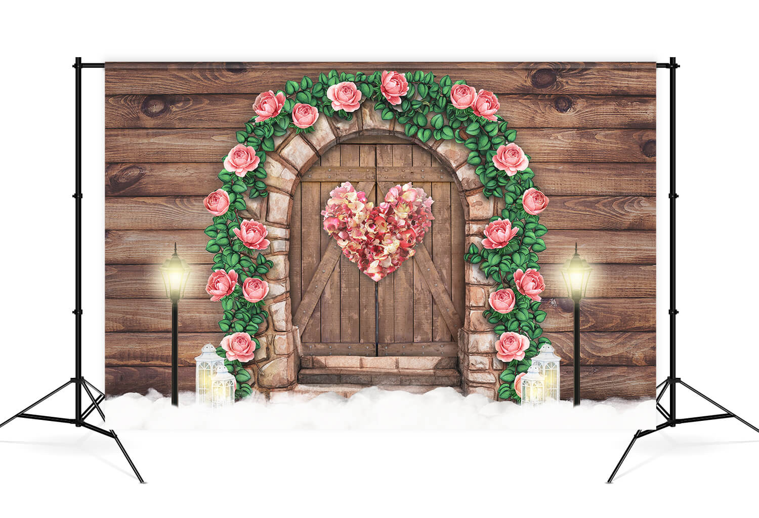 St Valentin Porte de Grange en Bois Foncé Rose Coeur Chaud Lampadaire Toile de fond M12-41