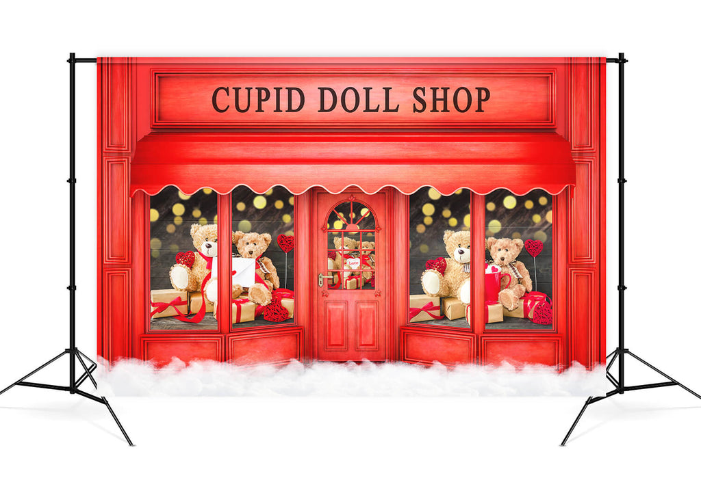 St Valentin Cupidon Poupée Boutique Rose Ourson Toile de fond M12-42