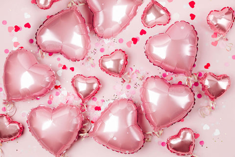 St Valentin Rose vif Ballon Coeur Perle Paillettes Coeur Romantique Toile de fond M12-50