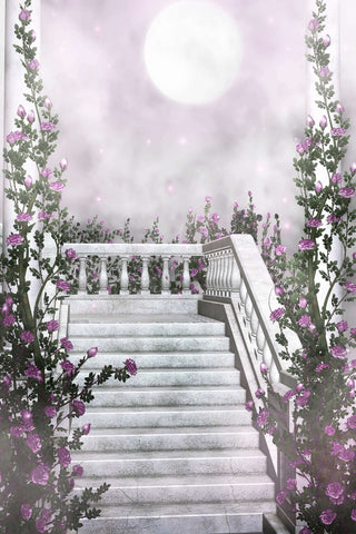 Toile de fond Mystérieux Moonlight Brume de marbre Marches violettes Fleur Vigne M2-19