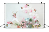 Fleur Ballon rose et blanche Petite tente Décoration artisanale Anniversaire Toile de fond M2-20