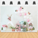Fleur Ballon rose et blanche Petite tente Décoration artisanale Anniversaire Toile de fond M2-20