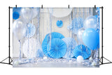 Fête d'anniversaire Sculpture en papier bleu océan Décoration Ruban Ballon Toile de fond M2-27