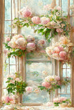 Fine Art Peinture à L'huile Fenêtre Fleurs Toile de Fond M5-150