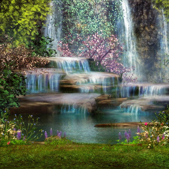 Cascade d'été Forêt Nature Paysage Toile de Fond M5-160