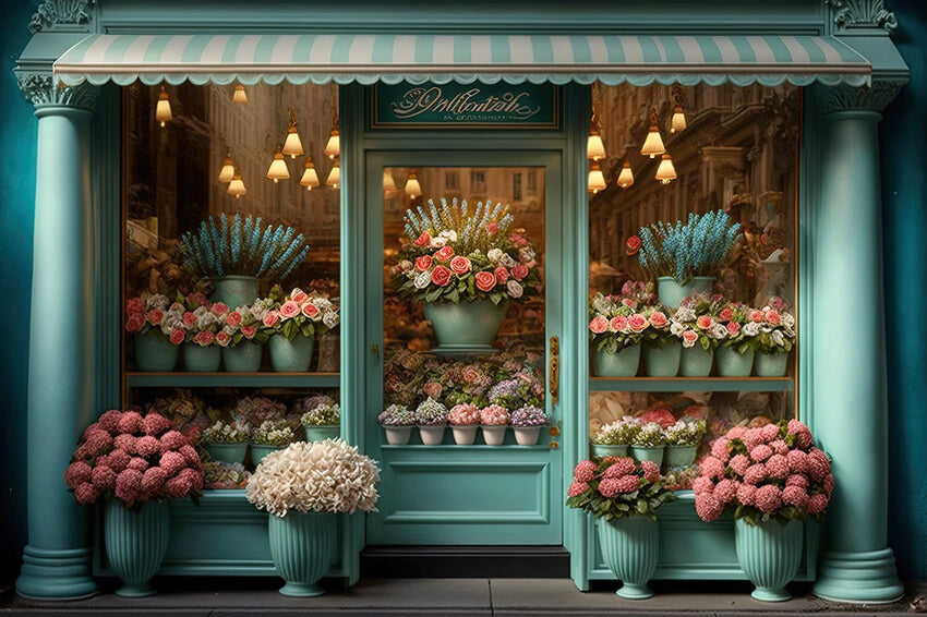 Toile de Fond de Porte de Fenêtre Verte de Magasin de Fleurs M5-40