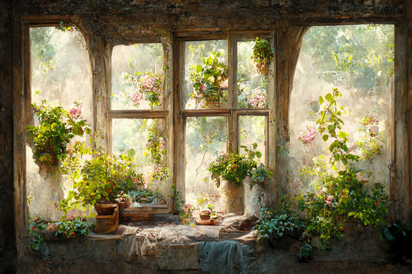 Toile de Fond de Jardin de Peinture de Fenêtre de Fleur M5-42