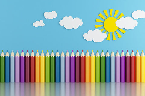 Crayon Coloré Soleil Nuage Dessin Animé Toile de Fond M5-91