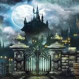 Halloween Pleine Lune Nuit Horreur Manoir Toile de Fond M6-131
