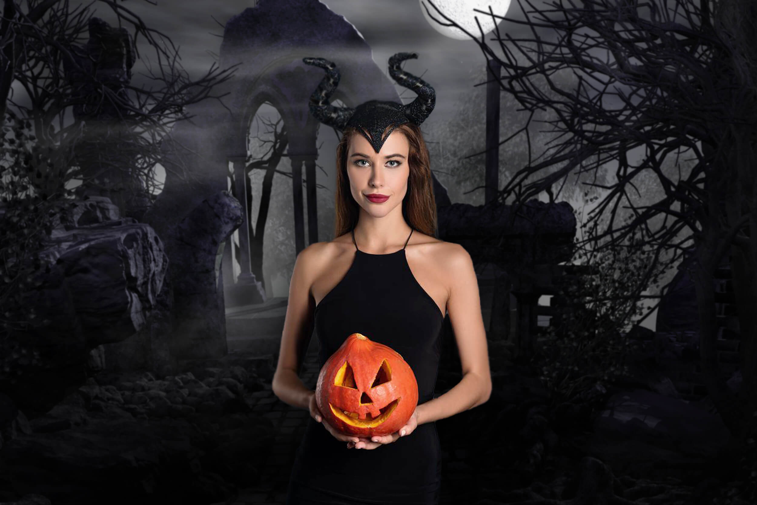 Toile de Fond Sombre de la Pleine Lune d'Halloween M6-134