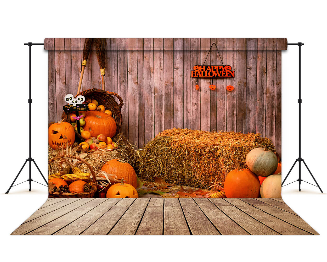 Citrouille Meule de Foin Automne Halloween Toile de Fond M6-32