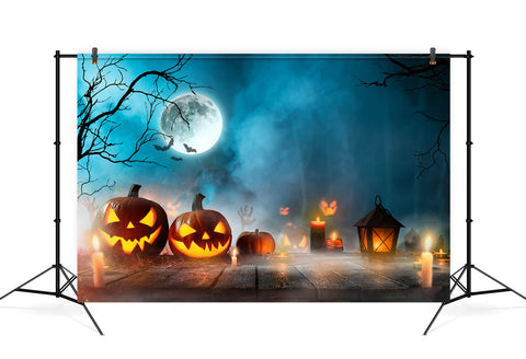 Spooky Nuit Pleine Lune Halloween Toile de Fond M6-33