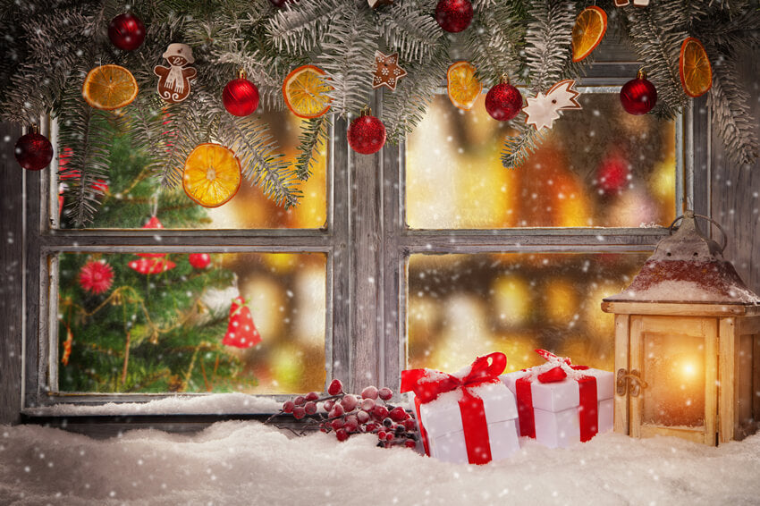 Décoration de Fenêtre de Noël Toile de Fond D'arbre Flou M6-80