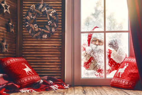 Père Noël à L'extérieur de la Fenêtre Toile de Fond de Noël M7-07