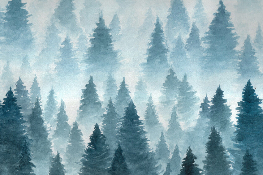 Toile de Fond de Paysage de Forêt d'Hiver Aquarelle M7-42