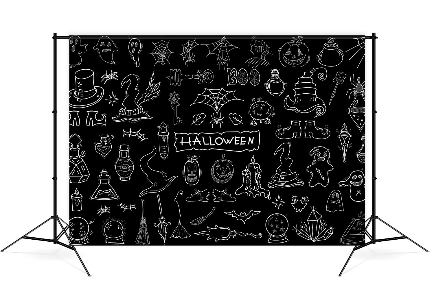 Toile de Fond Halloween Doodle de Tableau Noir Dessinée à la Main M8-16