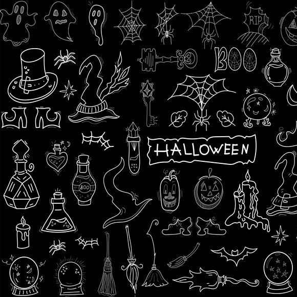 Toile de Fond Halloween Doodle de Tableau Noir Dessinée à la Main M8-16