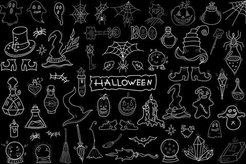 Toile de Fond Halloween Doodle de Tableau Noir Dessinée à la Main M8-16
