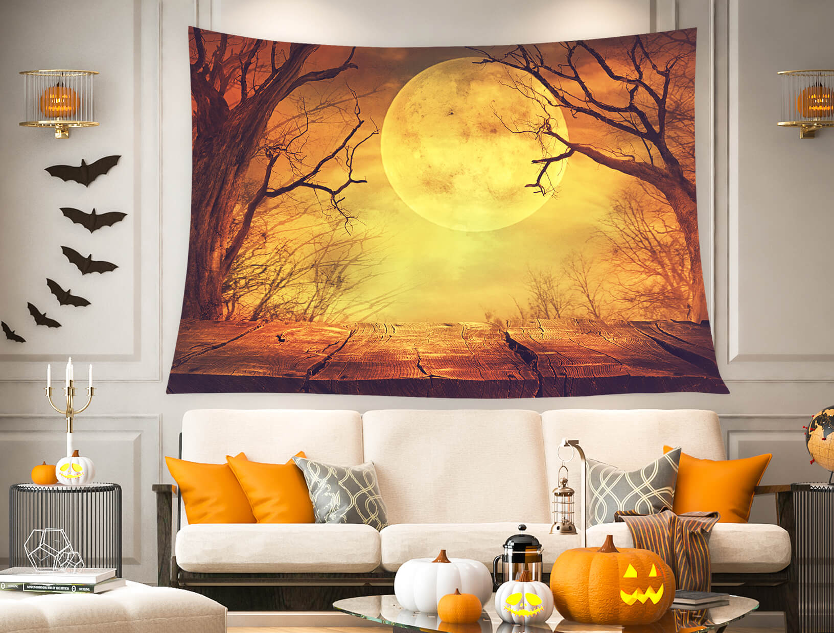 Toile de Fond Halloween Lune Brune effrayante M8-47