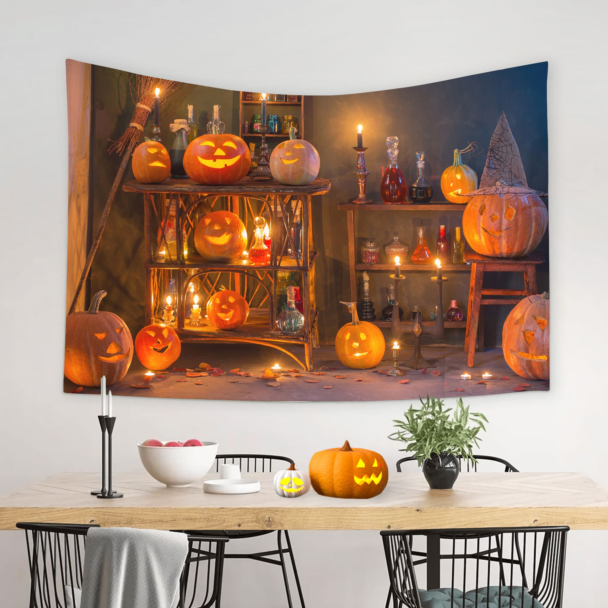 Toile de Fond Intérieur Effrayante pour Citrouilles d'Halloween M8-48