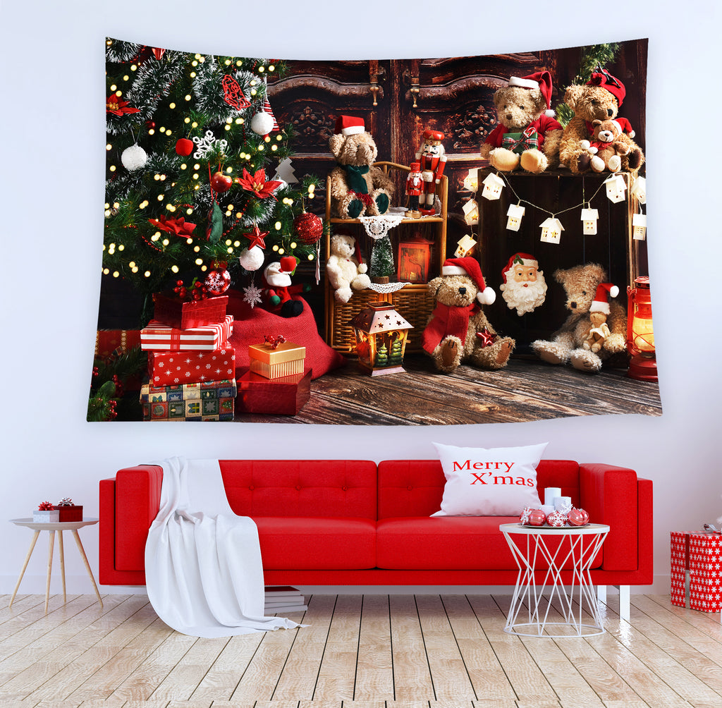 Tapisserie murale de Noël avec décoration oursons T-M8-61