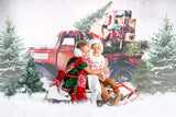 Toile de fond camion rouge de Noël avec pin Cadeaux M9-18