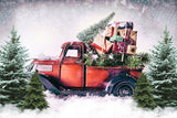 Toile de fond camion rouge de Noël avec pin Cadeaux M9-18